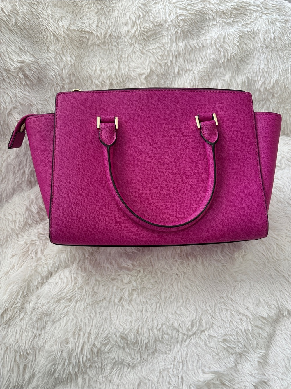 Michael Kors Magenta Studded Saffiano Leather Satchel - Picture 7 of 8